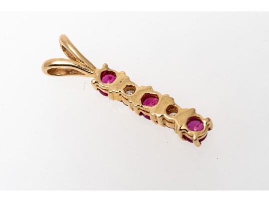 Dainty 14K Ruby And Diamond Drop Bar Pendant