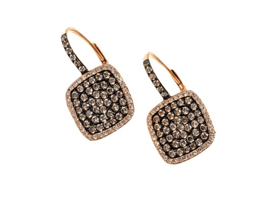 14k Rose Gold Beautiful White And Brown Pave Set Diamond Earrings, Approximately 1.32 TCW