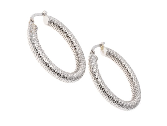 14K White Gold Dimpled Hoop Earrings