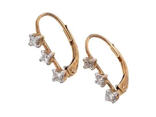 Dainty 10K Princess Cut Diamond Earrings