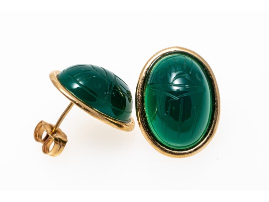 14K Green Chalcedony Scarab Earrings