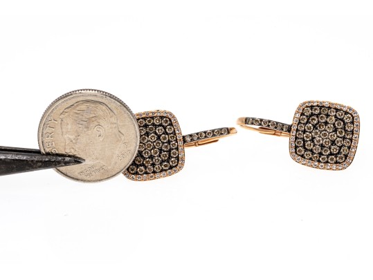 14k Rose Gold Beautiful White And Brown Pave Set Diamond Earrings, Approximately 1.32 TCW