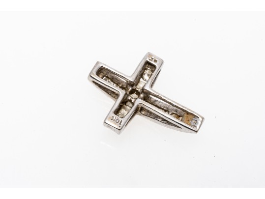 10k White Gold Contemporary Channel Set Diamond And Moissanite Cross
