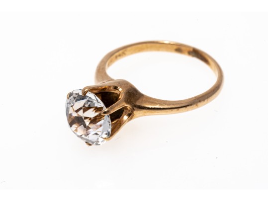 Fantastic 14K Solitary White Sapphire Ring, Size 5-