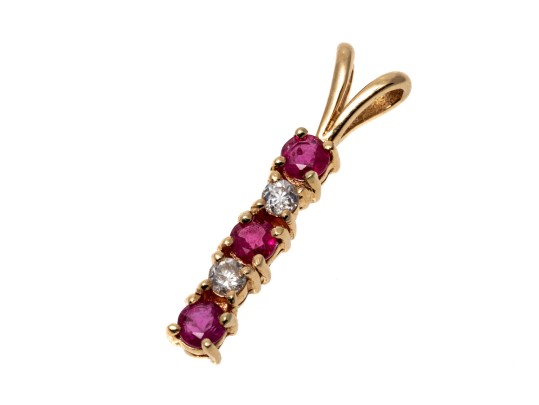 Dainty 14K Ruby And Diamond Drop Bar Pendant
