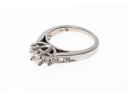 Stunning 14K White Gold Princess Cut Diamond Ring, Size 6