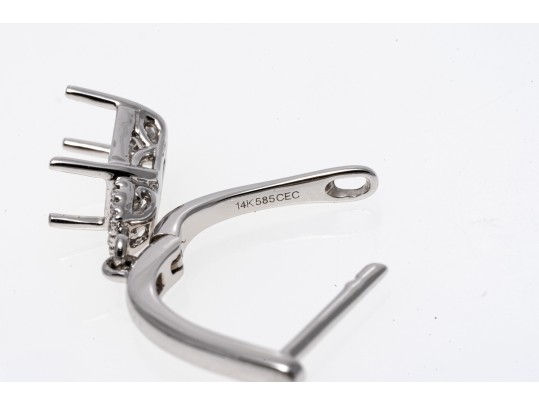 14K White Gold And Accent Diamond Semi Mount Pendant Earrings