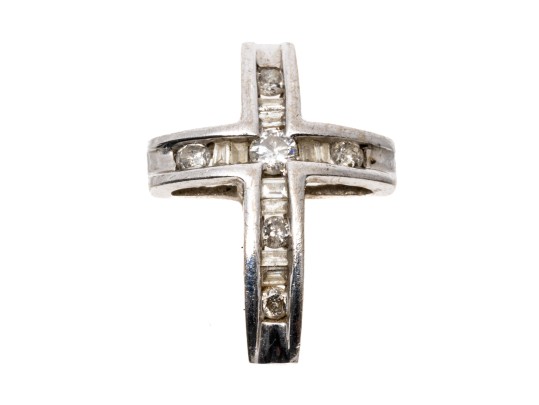 10k White Gold Contemporary Channel Set Diamond And Moissanite Cross