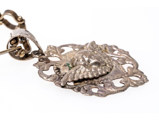 Sterling Silver Interesting Bar And Circle Bracelet With A Heart And Cherub Charm