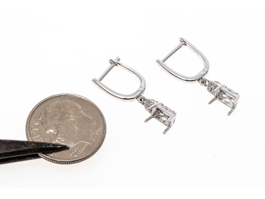 14K White Gold And Accent Diamond Semi Mount Pendant Earrings