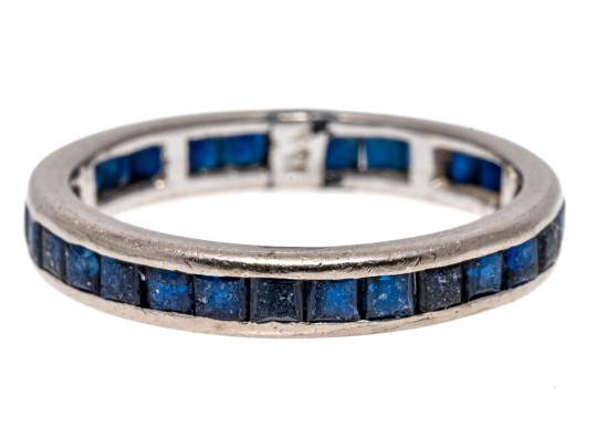 Channel Set 10K White Gold Sapphire Eternity Band, Size 6