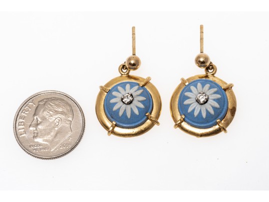 14K Floral Diamond Pendant Earrings