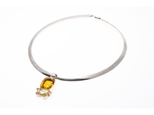 Colorful Zirconia Set Sterling Pendant Necklace