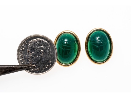 14K Green Chalcedony Scarab Earrings