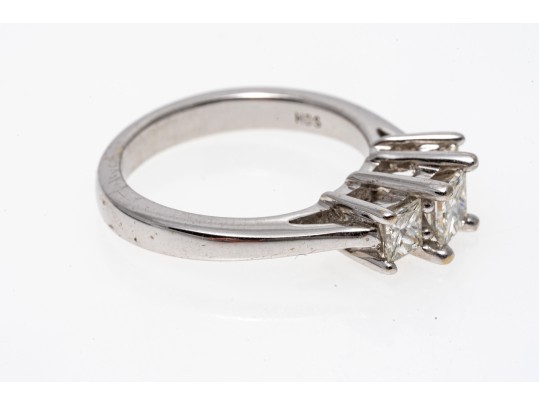 14K White Gold And Graduated Princess Cut Diamond Ring, Size 5.25