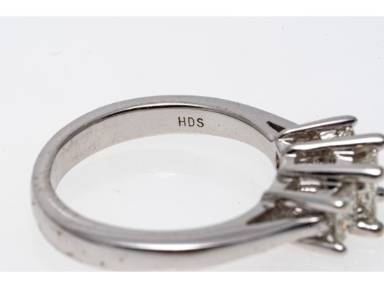 14K White Gold And Graduated Princess Cut Diamond Ring, Size 5.25