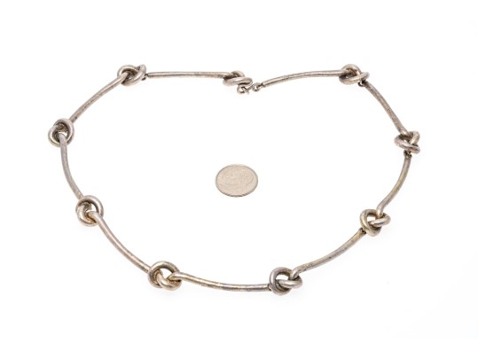 Sterling Silver Striking Vintage Knot And Bar Motif Necklace
