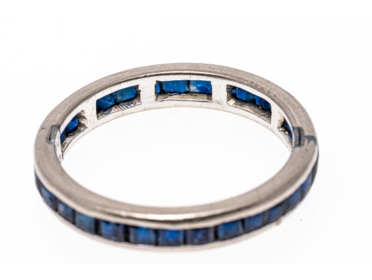 Channel Set 10K White Gold Sapphire Eternity Band, Size 6