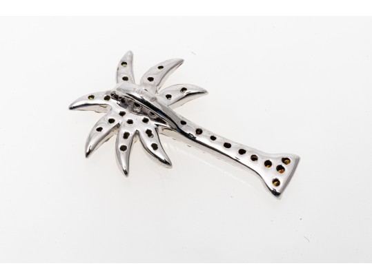 Charming 14K White Gold Green And Brown Diamond Palm Tree Pendant