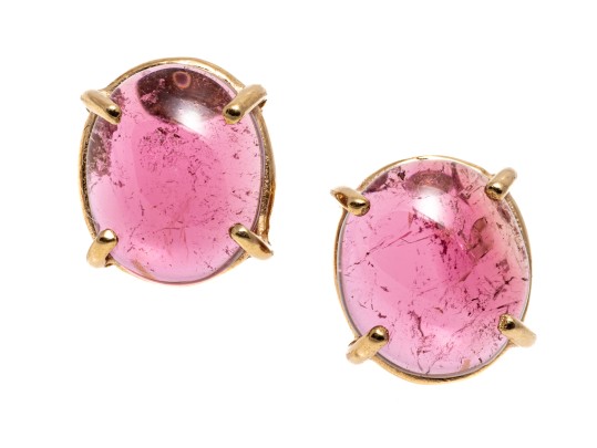 Simple Pink 14K Tourmaline Stud Earrings