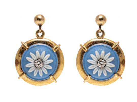14K Floral Diamond Pendant Earrings