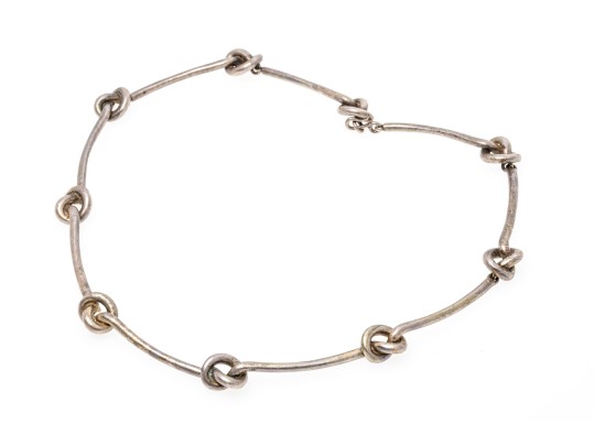 Sterling Silver Striking Vintage Knot And Bar Motif Necklace