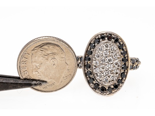 Stylish 18K White Gold Pave Black And White Diamond Ring, Size 6.5 (1.74 TCW)