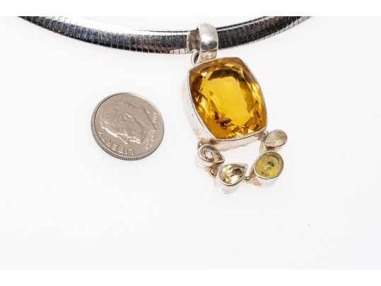 Colorful Zirconia Set Sterling Pendant Necklace