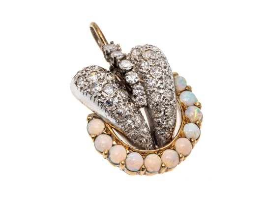 Unique 14K Diamond And Opal Pendant