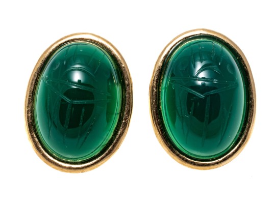 14K Green Chalcedony Scarab Earrings