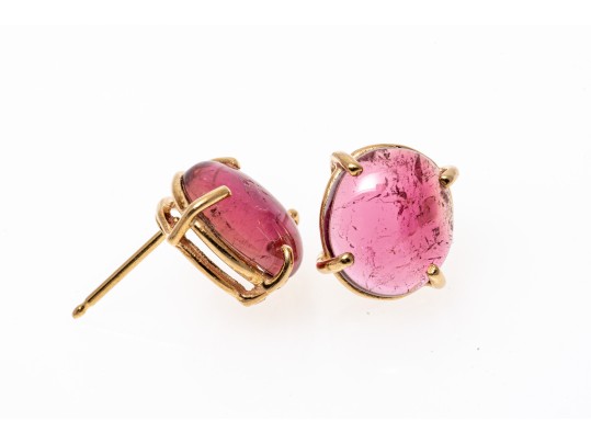 Simple Pink 14K Tourmaline Stud Earrings