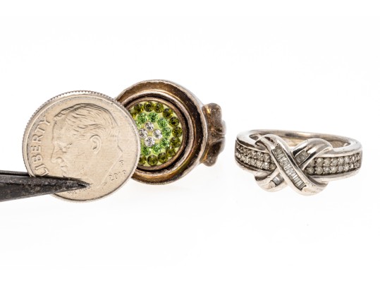 Sterling Silver Pair Of Really Striking Fashion Rings, Size 4.75