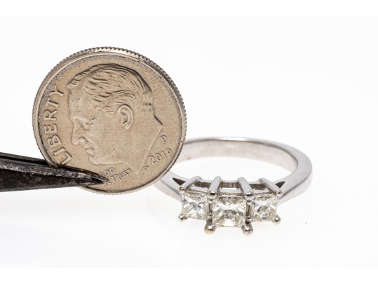 14K White Gold And Graduated Princess Cut Diamond Ring, Size 5.25