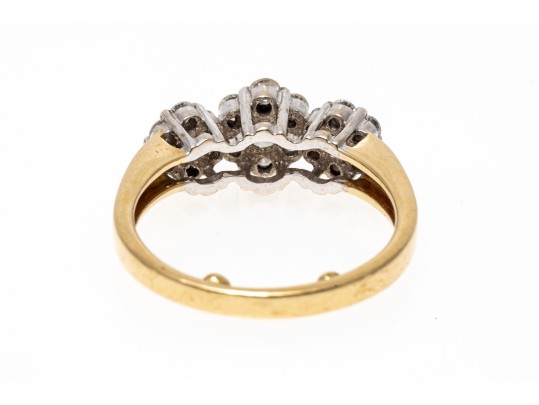 Charming 14K Triple Cluster Brilliant Diamond Ring, Size 5.5