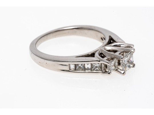 Stunning 14K White Gold Princess Cut Diamond Ring, Size 6