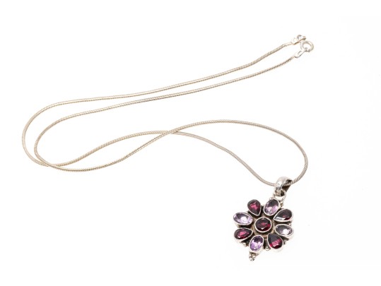 Sterling Amethyst And Garnet Pendant Necklace