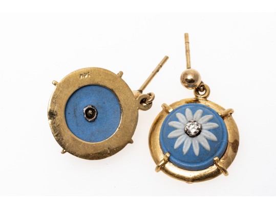 14K Floral Diamond Pendant Earrings