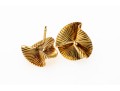 Opposing Pair Of 18K Ribbed Fan Style Earrings