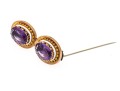 14k Yellow Gold Topped Pretty Antique Double Amethyst And Enamel Brooch