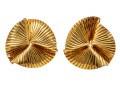 Opposing Pair Of 18K Ribbed Fan Style Earrings