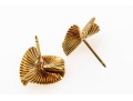Opposing Pair Of 18K Ribbed Fan Style Earrings