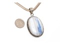 Pale Blue To White Banded Agate Sterling Pendant Necklace