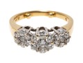 Charming 14K Triple Cluster Brilliant Diamond Ring, Size 5.5