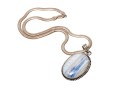 Pale Blue To White Banded Agate Sterling Pendant Necklace