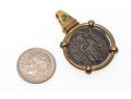 14k Yellow Gold, Emerald And Metal Handsome Coin Motif Pendant