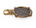 14k Yellow Gold, Emerald And Metal Handsome Coin Motif Pendant