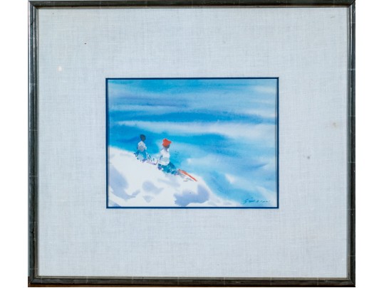Andre Gisson (American, 1921-2003) Signed Watercolor On Paper, Figures Seated On A Beach