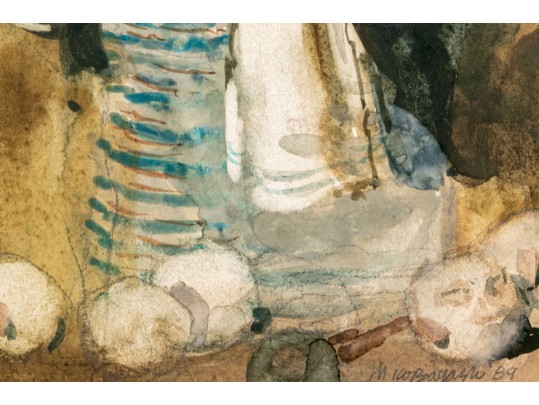 Milt Kobayashi (American, B. 1950) Watercolor, Girl Painting Her Toy Dolls, Ca. 1989