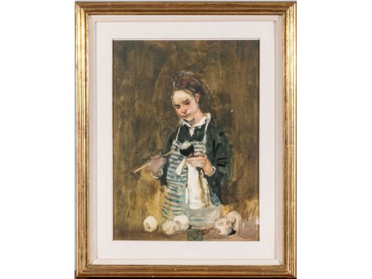 Milt Kobayashi (American, B. 1950) Watercolor, Girl Painting Her Toy Dolls, Ca. 1989