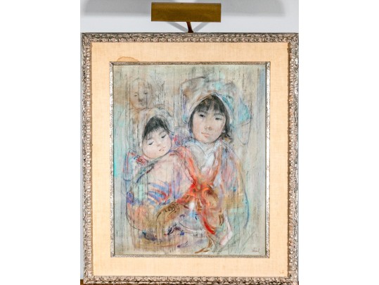 Edna Hibel (American, 1917-2014) Oil On Board, Asian Children